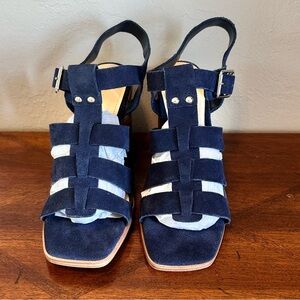Marc Fisher Fynlee Navy Blue Suede Women’s Sandals Block Heel Size 6.5